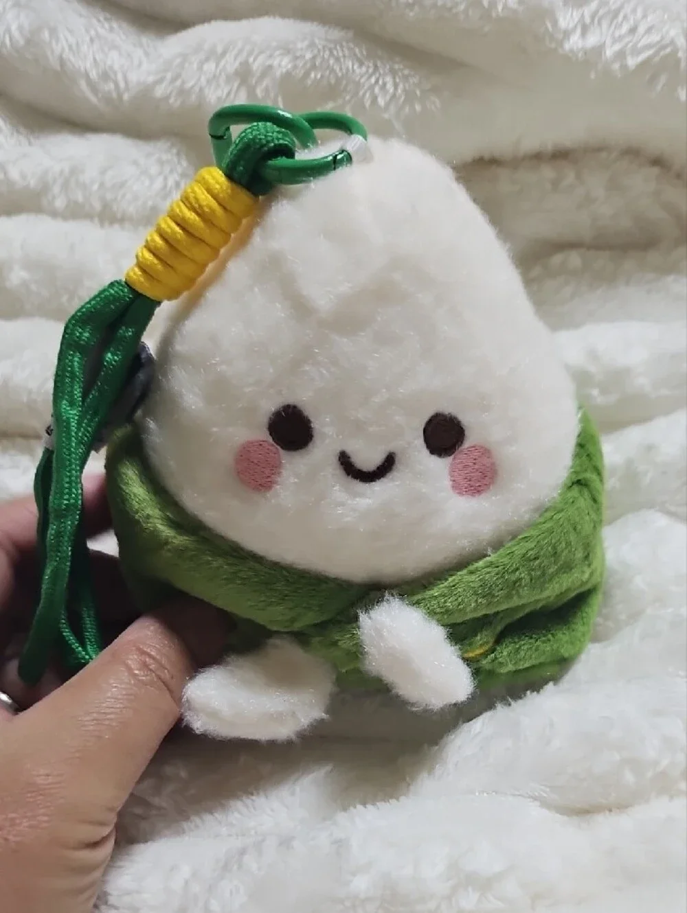 Source Unknown White & Green Plush Rice Ball Keychain. New No Tag